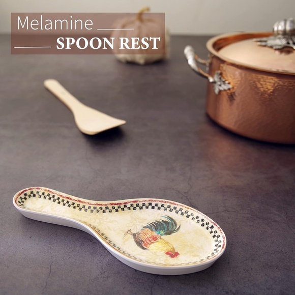 Country Rooster Melamine Spoon Rest, Cooking Spoon Holder for Stove Top - Picture 3 of 4